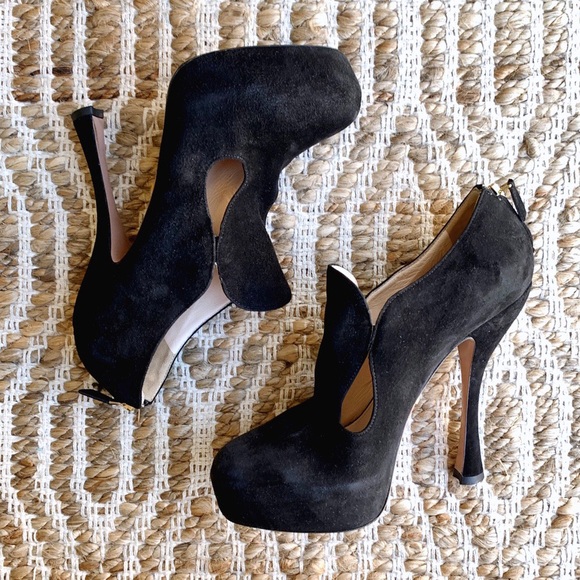 Prada Shoes - Prada Suede Platform High Heel Pumps Black 39.5